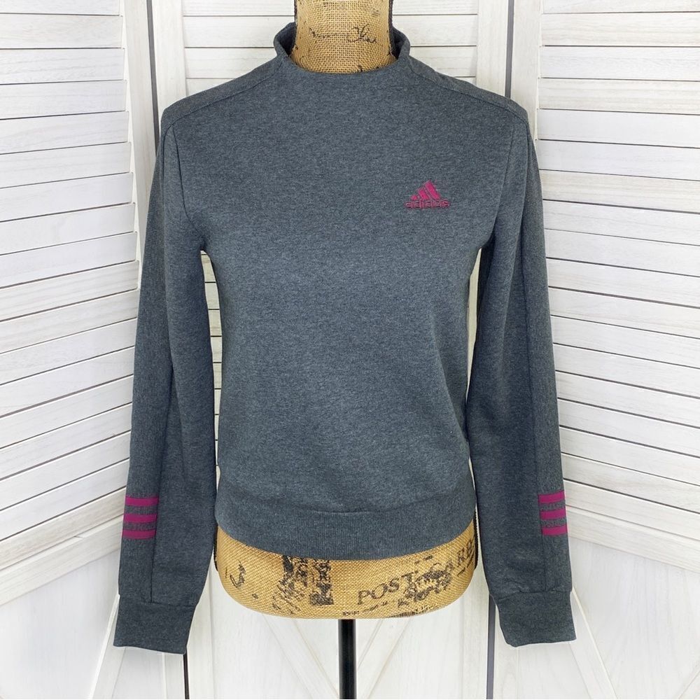 Adidas Embroidered Dual Textured Fleece Lined Cropped Sweatshirt Gray XS New